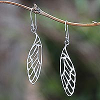 Sterling silver dangle earrings, 'Dragonfly Complexity' - Dragonfly Wing Sterling Silver Dangle Earrings from Bali