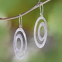 Sterling silver dangle earrings, 'Oval Modernity' - Modern Oval Sterling Silver Dangle Earrings from Bali