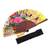 Silk hand fan, 'Chartreuse Bouquet' - Floral Printed Silk Hand Fan Crafted in Bali