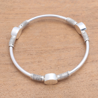 Sterling silver bangle bracelet, 'Oval Trio' - Oval Pattern Sterling Silver Bangle Bracelet from Bali
