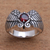 Garnet cocktail ring, 'Winged Glitter' - Wing Motif Garnet Band Ring from Bali (image 2) thumbail