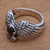 Garnet cocktail ring, 'Winged Glitter' - Wing Motif Garnet Band Ring from Bali (image 2d) thumbail