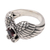 Garnet cocktail ring, 'Winged Glitter' - Wing Motif Garnet Band Ring from Bali (image 2f) thumbail
