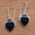 Garnet and horn dangle earrings, 'Dark Passion' - Heart-Shaped Garnet and Horn Dangle Earrings from Bali thumbail
