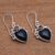 Garnet and horn dangle earrings, 'Dark Passion' - Heart-Shaped Garnet and Horn Dangle Earrings from Bali (image 2b) thumbail