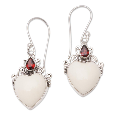 Heart-Shaped Garnet Dangle Earrings from Bali