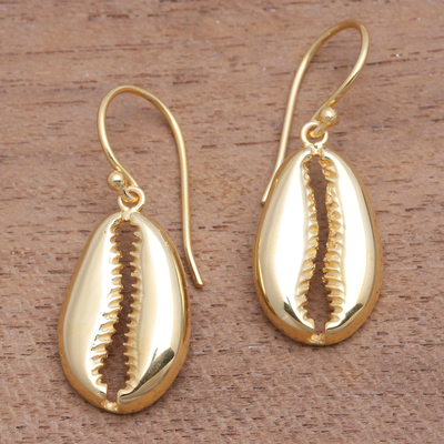 Gold plated sterling silver earrings, 'Cowry Shell' - Gold Plated Sterling Silver Shell Earrings