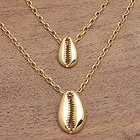 Gold plated sterling silver pendant necklace, 'Cowry Shell' - Gold Plated Sterling Silver Cowry Shell Dangle Earrings