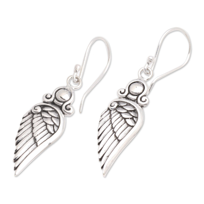 Sterling silver dangle earrings, 'Flirty Wings' - Wing-Shaped Sterling Silver Dangle Earrings from Bali