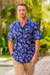 Men's cotton shirt, 'Blue Leaf Shadows' - Men's Short-Sleeved Blue Cotton Batik Shirt from Bali