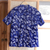 Baumwollhemd für Herren - Kurzärmliges blaues Batikhemd für Herren aus Baumwolle aus Bali