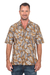 Men's cotton shirt, 'Brown Leaf Shadows' - Men's Short-Sleeved Brown Cotton Batik Shirt from Bali (image 2a) thumbail