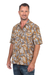 Men's cotton shirt, 'Brown Leaf Shadows' - Men's Short-Sleeved Brown Cotton Batik Shirt from Bali (image 2c) thumbail