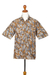 Men's cotton shirt, 'Brown Leaf Shadows' - Men's Short-Sleeved Brown Cotton Batik Shirt from Bali (image 2e) thumbail