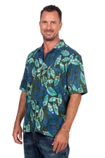 Men's cotton shirt, 'Green Leaf Shadows' - Men's Short-Sleeved Green Cotton Batik Shirt from Bali