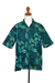Men's cotton shirt, 'Green Leaf Shadows' - Men's Short Sleeved Green Cotton Batik Shirt from Bali (image 2e) thumbail