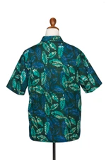 Men's cotton shirt, 'Green Leaf Shadows' - Men's Short-Sleeved Green Cotton Batik Shirt from Bali