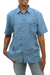 Camisa batik de mezcla de lino y algodón para hombre - Camisa Batik de mezcla de lino y algodón para hombre en azul francés