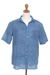 Men's batik linen and cotton blend shirt, 'Indigo Stripes' - Men's Batik Linen and Cotton Blend Shirt in French Blue