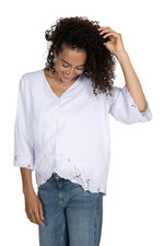 Rayon blouse, 'White Blossom' - Floral Embroidered White Rayon Blouse from Bali