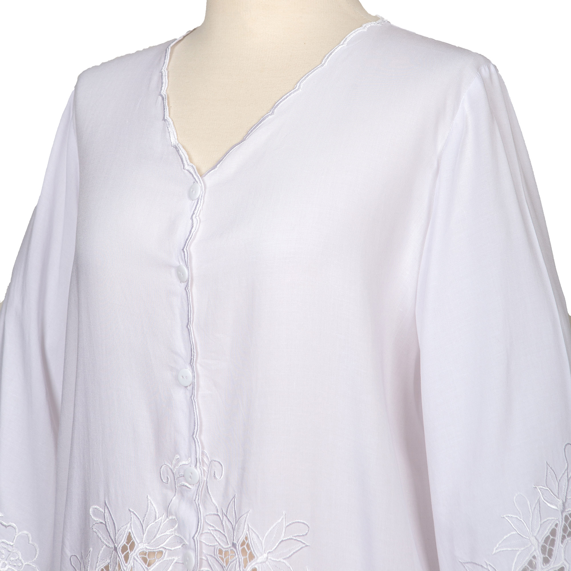 Floral Embroidered White Rayon Blouse from Bali - Blossom Delight | NOVICA