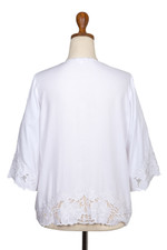 Rayon blouse, 'White Blossom' - Floral Embroidered White Rayon Blouse from Bali