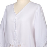 Rayon blouse, 'White Blossom' - Floral Embroidered White Rayon Blouse from Bali