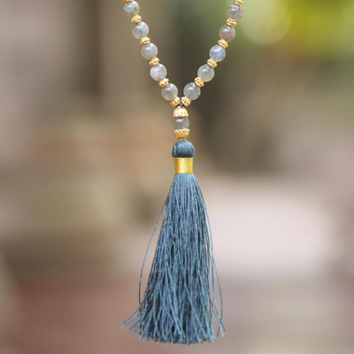 Gold accented labradorite and wood beaded pendant necklace, Batuan Harmony