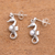 Cultured pearl dangle earrings, 'Amed Beach Seahorse' - Bali Sterling Silver Seahorse Earrings with White Pearls