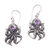 Amethyst dangle earrings, 'Lovely Tentacles' - Octopus-Themed Amethyst Dangle Earrings from Bali thumbail