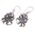 Amethyst dangle earrings, 'Lovely Tentacles' - Octopus-Themed Amethyst Dangle Earrings from Bali (image 2c) thumbail