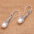 Cultured pearl dangle earrings, 'Moonlight Spire' - White Cultured Pearl and Sterling Silver Balinese Earrings (image 2b) thumbail