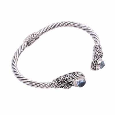 Blue topaz cuff bracelet, 'Vine Inspiration' - Vine Pattern Blue Topaz Cuff Bracelet from Bali