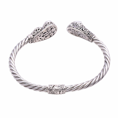 Amethyst cuff bracelet, 'Vine Inspiration' - Vine Pattern Amethyst Cuff Bracelet from Bali