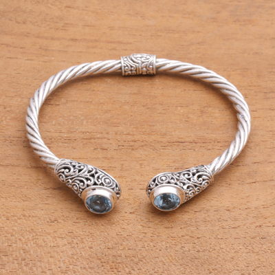 Blue topaz cuff bracelet, Royal Pattern