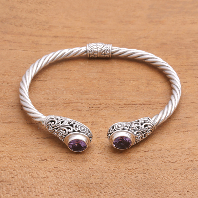 Amethyst-Manschettenarmband - Spiralförmiges Amethyst-Manschettenarmband aus Bali