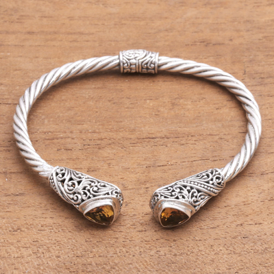 Citrine cuff bracelet, 'Triangular Glitter' - Triangular Citrine Cuff Bracelet Crafted in Bali