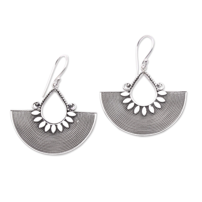 Sterling silver dangle earrings, 'Fan Dance' - Ornate Fan Shaped Balinese Silver Dangle Earrings