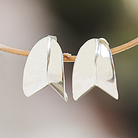 Sterling silver half-hoop earrings, 'Gleaming Split' - Modern Sterling Silver Half-Hoop Earrings from Bali