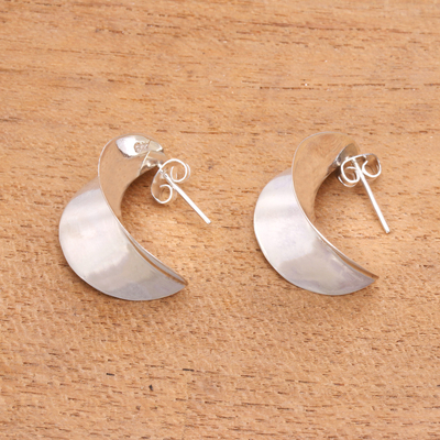 Sterling silver half-hoop earrings, 'Split Decision' - Modern Sterling Silver Half-Hoop Earrings from Bali