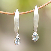 Blue topaz dangle earrings, 'Elegant Ellipses' - Elliptical Blue Topaz Dangle Earrings from Bali