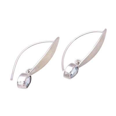 Blue topaz dangle earrings, 'Elegant Ellipses' - Elliptical Blue Topaz Dangle Earrings from Bali