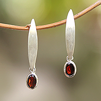 Garnet dangle earrings, 'Elegant Ellipses'