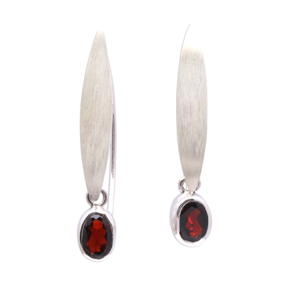 Garnet dangle earrings, 'Elegant Ellipses' - Elliptical Garnet Dangle Earrings from Bali