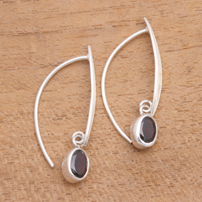 Garnet dangle earrings, 'Elegant Ellipses' - Elliptical Garnet Dangle Earrings from Bali