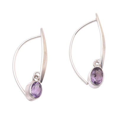 Amethyst dangle earrings, 'Elegant Ellipses' - Elliptical Amethyst Dangle Earrings from Bali