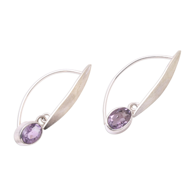 Amethyst dangle earrings, 'Elegant Ellipses' - Elliptical Amethyst Dangle Earrings from Bali