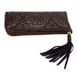 Leather clutch, 'Borobudur Stars in Coffee' - Circle Pattern Leather Clutch in Espresso from Bali