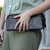 Leather clutch, 'Borobudur Stars in Coffee' - Circle Pattern Leather Clutch in Espresso from Bali