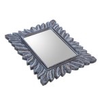 Wood wall mirror, 'Plaga Forest in Blue' - Leaf Pattern Wood Wall Mirror in Brown from Bali